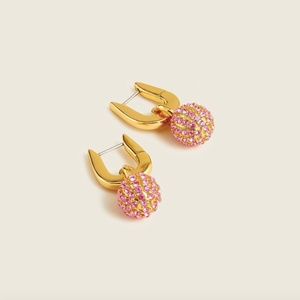 J Crew Pavé Ball Huggie Hoop Gold-plated Earrings in Decorative Pink Glass